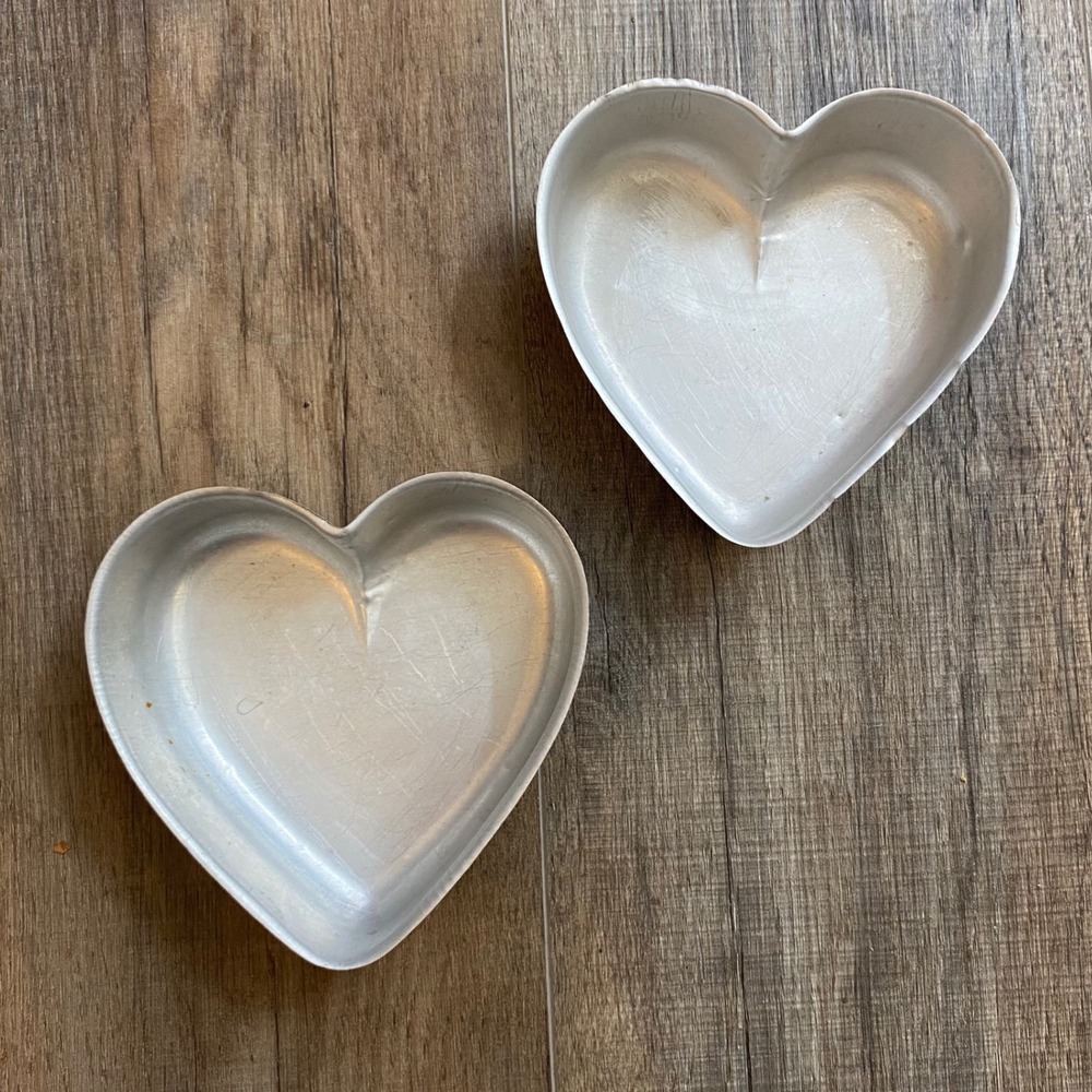 Vintage Heart Shaped Aluminum Cake Pans Set of 2 Silver Small Baking Molds